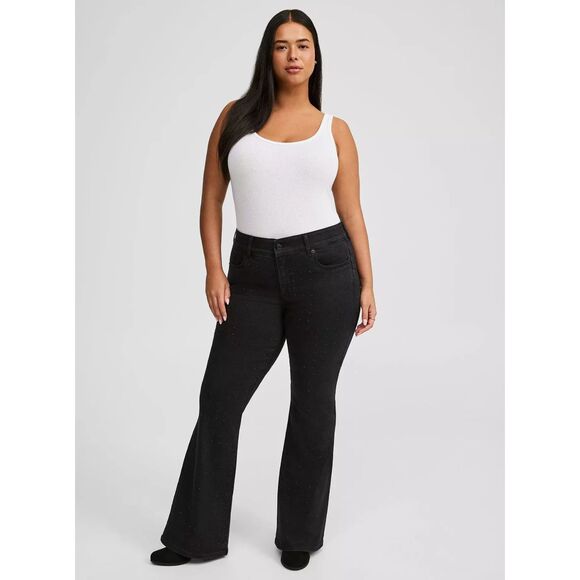 NEW Torrid Bombshell Flare Super Soft High Rise Jeans Black Rhinestone Size 18R - Picture 1 of 13